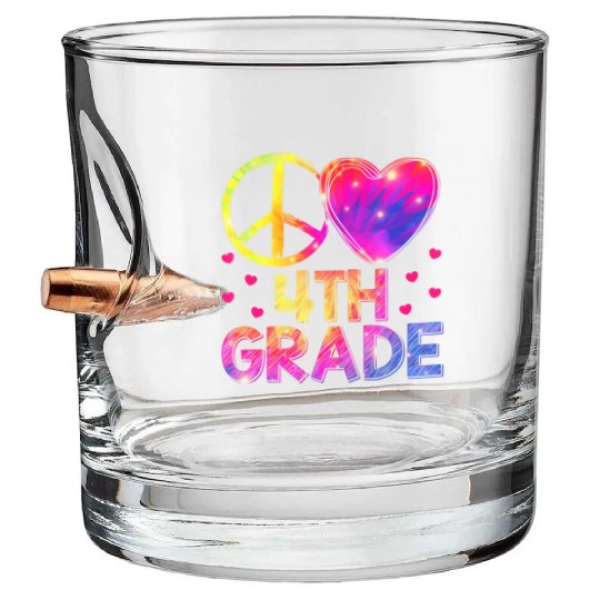 Tie Dye Peace Love 4th Grade Teacher Student Back Bullet Whiskey Glasses