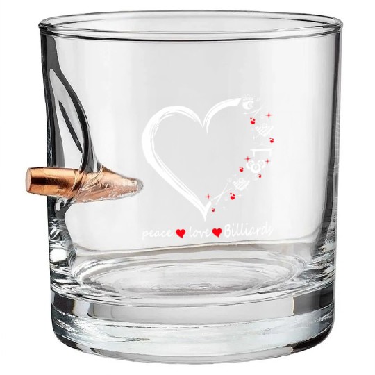 Peace love billiards heart Bullet Whiskey Glasses