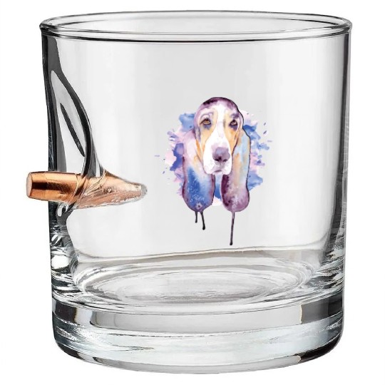 Basset Hound Watercolor Dog Lover Basset Hound Bullet Whiskey Glasses