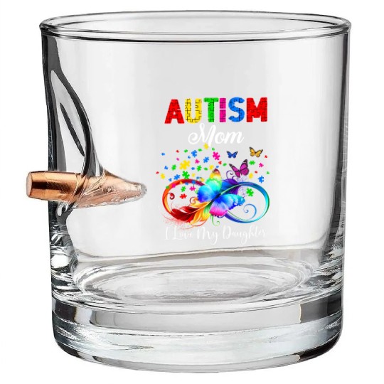 Butterfly Autism Mom I Love My Daughter Support Bullet Whiskey Glasses