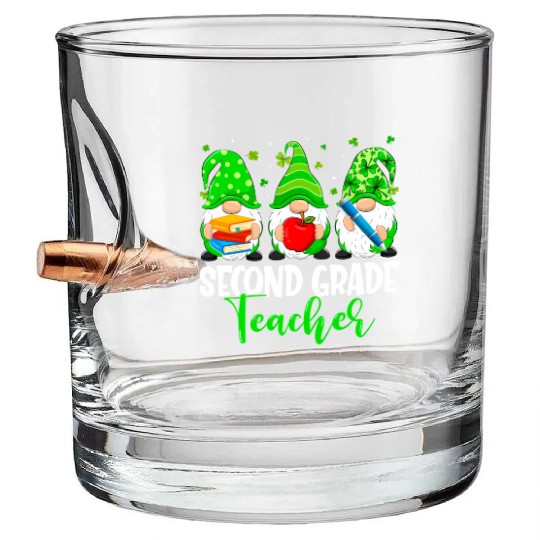 Gnomes 2Nd Grade Teacher Squad St Patric Day Bullet Whiskey Glasses