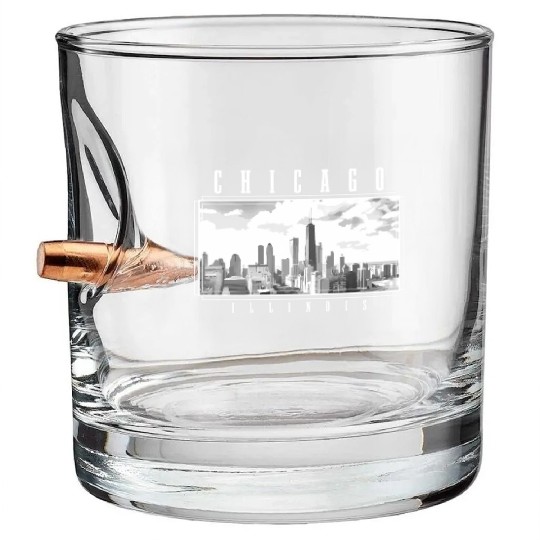 Chicago Illinois yline Pride Black White Chicago Bullet Whiskey Glasses