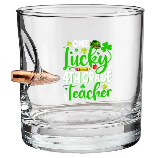 Saint Patrick'S Day One Lucky 4Th Grade Teacher Bullet Whiskey Glasses