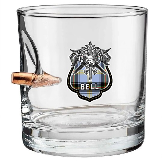Bell Scottish Clan Family Tartan Lion Sword Name Bullet Whiskey Glasses
