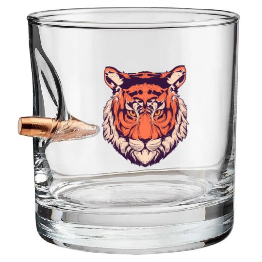 Realist Tiger Tigress Portrait With High Level Of Bullet Whiskey Glasses