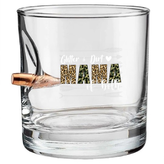Glitter Dirt Mama Of Both With Leopard Camouflage Bullet Whiskey Glasses