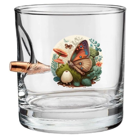 Cottagecore Butterfly Mushroom Plants Botanic Herb Bullet Whiskey Glasses