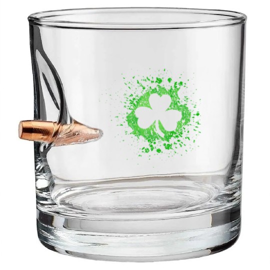 2-Sided Erin Go Bragh Shamrock Celtic Knot And Bullet Whiskey Glasses