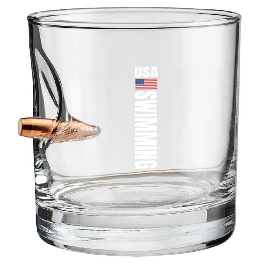 Usa Swimming American Flag Swim Sport Team Bullet Whiskey Glasses