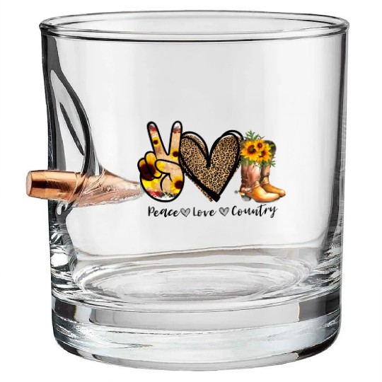 Sunflower Peace Love Country Cowgirl Midwest Boot Bullet Whiskey Glasses