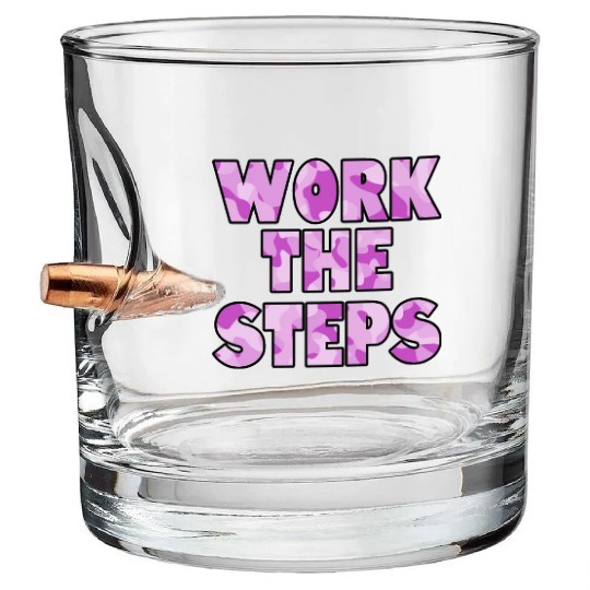 Work the Steps purple camo Bullet Whiskey Glasses