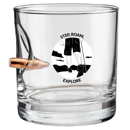 Step, Roam, Explore Hiking Bullet Whiskey Glasses