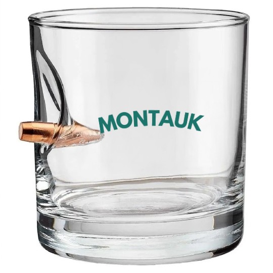 Montauk New York Vintage College Style (Green) Bullet Whiskey Glasses