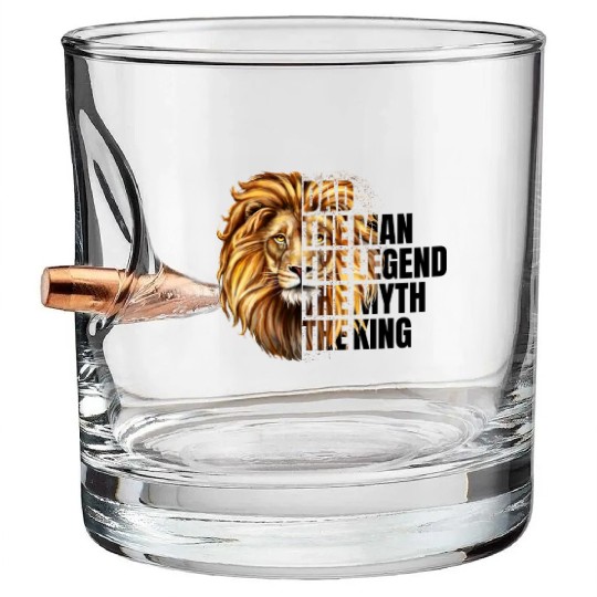 Dad the Man the Legend Leopard Lion Png Bullet Whiskey Glasses