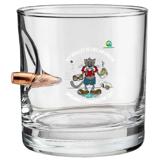 Financial Humor Bullet Whiskey Glasses: Crying Onion Wallet - White T