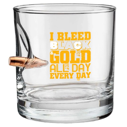 I Bleed Black And Gold Bullet Whiskey Glasses