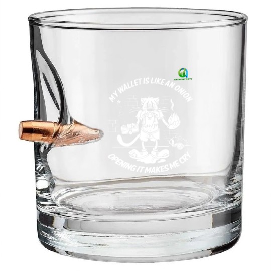 Financial Humor Bullet Whiskey Glasses: Crying Onion Wallet - White