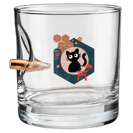 Black Cat Lover japanese kitten anime tokyo otaku Bullet Whiskey Glasses