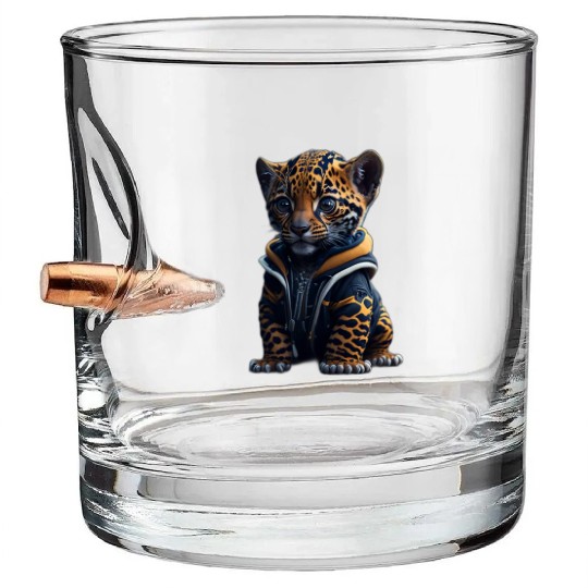 A cute tiny hyper realistic baby jaguar Bullet Whiskey Glasses