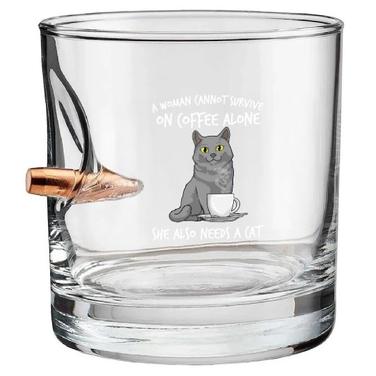 Woman Cat Lover Coffee Lover Caffeine Meow Bullet Whiskey Glasses