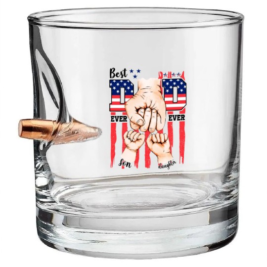 Best Dad Ever Team American Flag Father's Day Bullet Whiskey Glasses