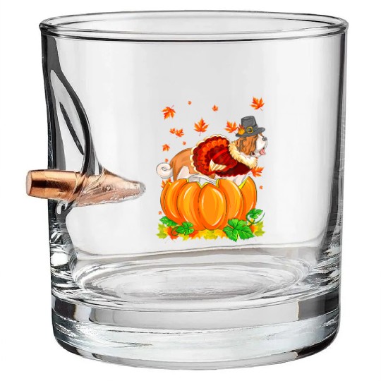 Saint Bernard Dog Thanksgiving Turkey Pumpkin Bullet Whiskey Glasses