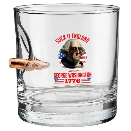 George Washington 1776 Suck it England USA Bullet Whiskey Glasses