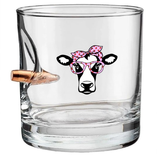 Cow With Bandana Glasses Strawberry Cattle Heifer Bullet Whiskey Glasses