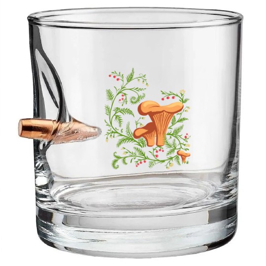 Forest Mushrooms Floral Fungi Ukrainian Vyshyvanka Bullet Whiskey Glasses