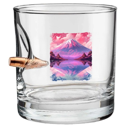 Aesthetic Vaporwave Volcano Japan Sight Mount Fuji Bullet Whiskey Glasses
