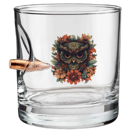 Owl Vintage Dia De Los Muertos Floral Sugar Bullet Whiskey Glasses