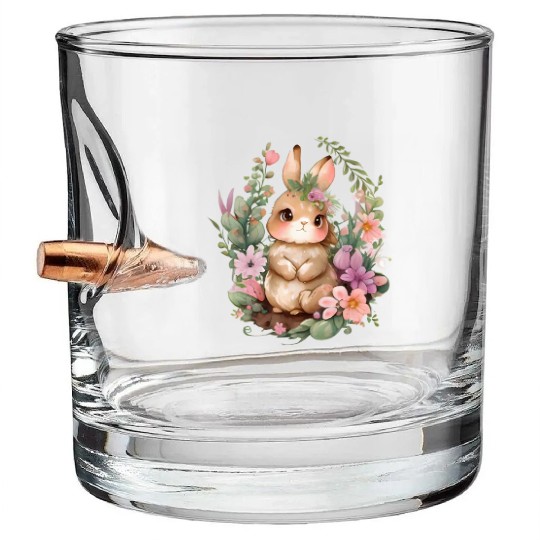 Happy Bunny Flower Easter Bunny Rabbit Bullet Whiskey Glasses
