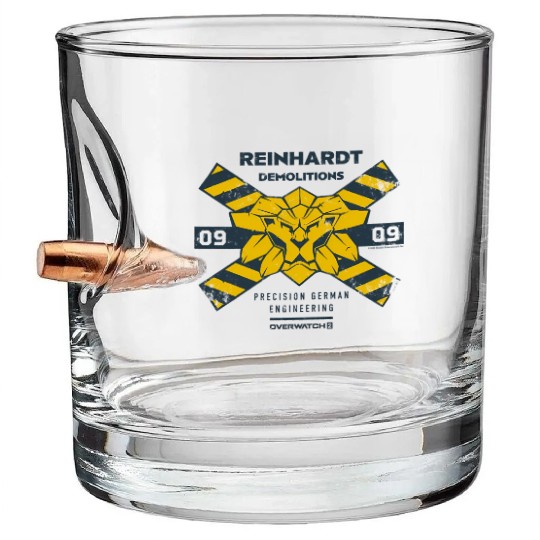 Overwatch 2 Reinhardt Demolitions Icon Logo Bullet Whiskey Glasses