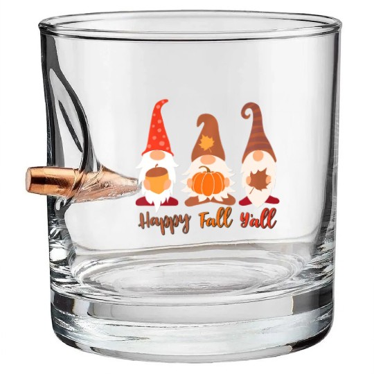 Happy Fall Y'all Gnome Pumpkin Acorn Autumn Bullet Whiskey Glasses