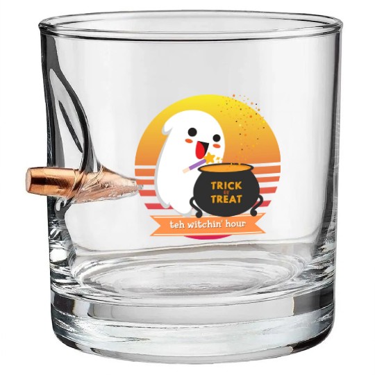 Halloween Cute Ghost Witching Hour Trick Or Treat Bullet Whiskey Glasses