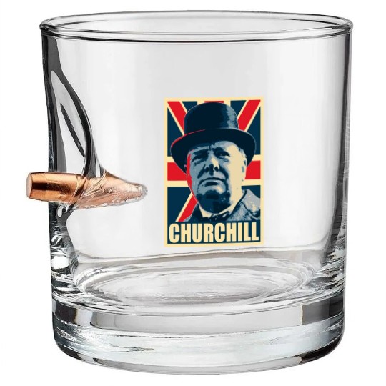 Winston Churhill Union Jack Propaganda Pop Art Bullet Whiskey Glasses