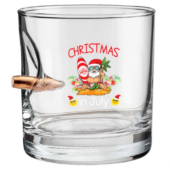 Christmas In July Funny Santa Surfing Summer Bullet Whiskey Glasses