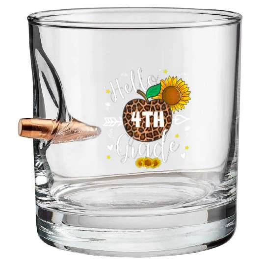 4th Grade Back To School Leopard Print Sunflower Bullet Whiskey Glasses