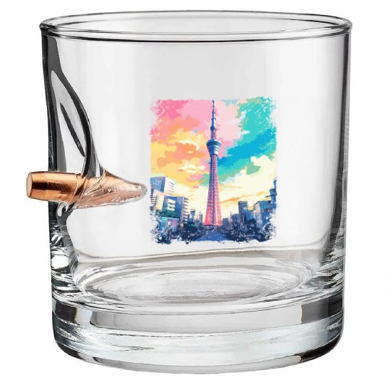 Tokyo Skytree Vaporwave Aesthetic Japanese Sight Bullet Whiskey Glasses