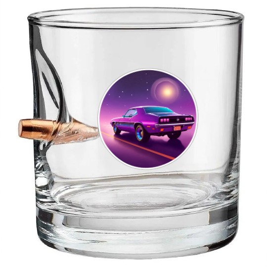 Nostalgic Retro 80s Purple Vaporwave Muscle Car Bullet Whiskey Glasses