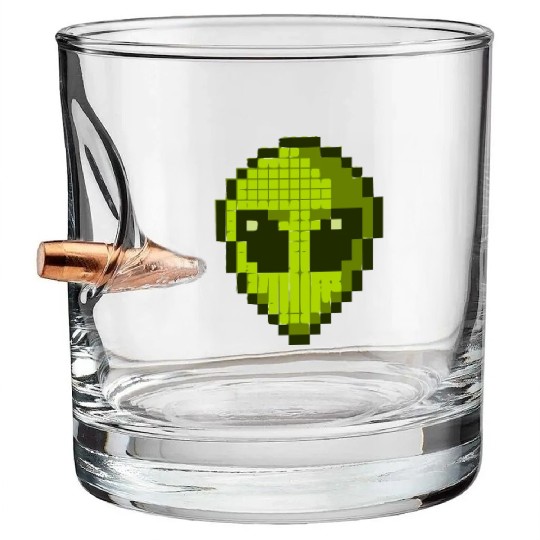 Green Alien Face Bullet Whiskey Glasses