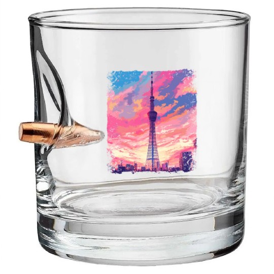 Vaporwave Aesthetic Skytree Tokyo Japanese Sight Bullet Whiskey Glasses