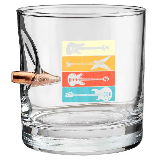 Retro Vintage Guitars Bass Guitar Music Lover Bullet Whiskey Glasses
