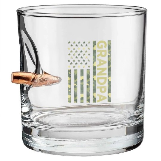 Proud Grandpa Camouflage American Us Flag Camo Bullet Whiskey Glasses