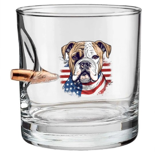 Bulldog of Liberty, Patriotic Bulldog with US Flag Bullet Whiskey Glasses