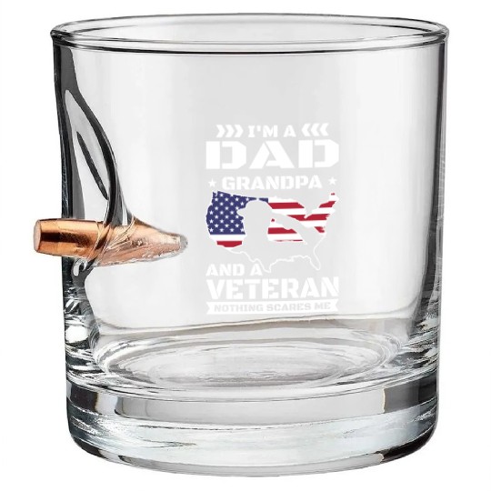 Veteran US American Veterans Dad Grandpa Nothing Bullet Whiskey Glasses