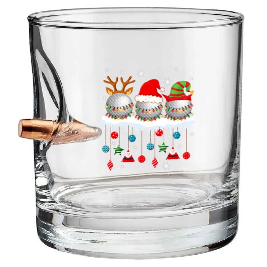 Three Santa Reindeer Elf Golf Balls Christmas Bullet Whiskey Glasses