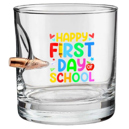 Happy First Day Of School Teacher Student Back To Bullet Whiskey Glasses