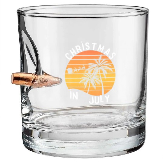 Christmas In July Santa Sledge Sunset Palm Summer Bullet Whiskey Glasses