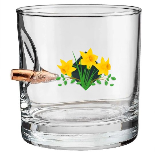 Daffodil Daffodils Yellow Green Flowers Floral Bullet Whiskey Glasses